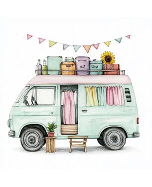 Foto - Überdachter Wohnwagen Wohnmobil Oldtimer Stellplatz geschlossen