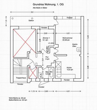 Foto - Wohnung, 3 Zimmer - 900,00 EUR Kaltmiete,