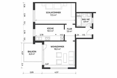 Foto - Attraktive 2-Zimmer-Wohnung, frisch saniert, im 3. OG in Neu-Ulm