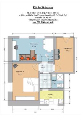 Foto - Kleine Wohnung zu Vermieten - 730,00&nbsp;EUR Kaltmiete, ca.&nbsp; 48,00&nbsp;m&sup2;