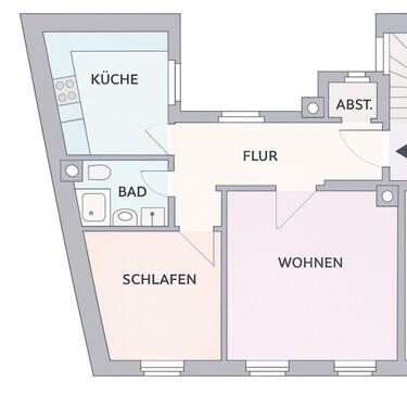 Foto - 2- Zi Whg. 1. OG - 105.000,00&nbsp;EUR Kaufpreis, ca.&nbsp; 46,20&nbsp;m&sup2;