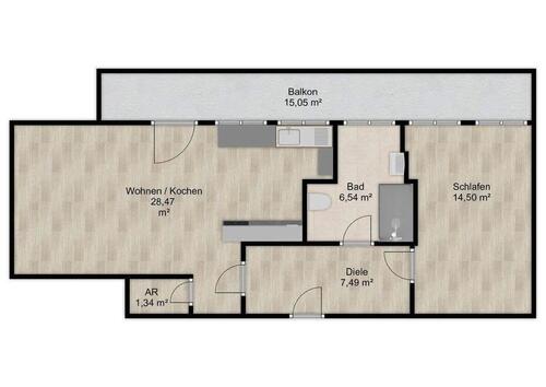 Foto - 2 Zimmer-Whg. inkl. hochwertiger Einbauküche und Balkon