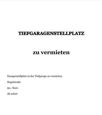 Foto - Tiefgaragenstellplatz - 90,00 EUR Miete,