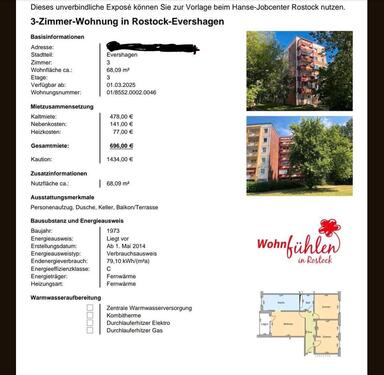 Foto - Nachmieter 3 Raumwohnung Evershagen