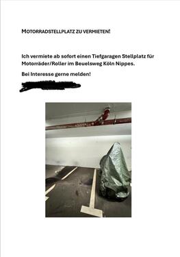 Foto - Stellplatz für Motorrad oder Roller in Tiefgarage in Nippes