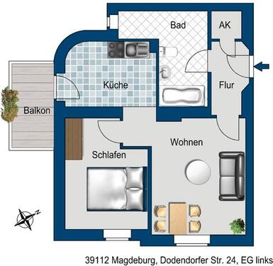 Foto - 2 Zimmer Erdgeschoßwohnung zur Miete in Magdeburg