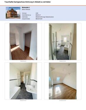 Foto - 2 Zimmer Dachgeschoßwohnung zur Miete in Allstedt