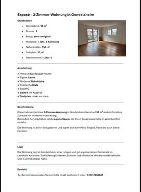 Foto - 3-Zimmer Wohnung mit Sauna und Küche in Gondelsheim zu vermieten