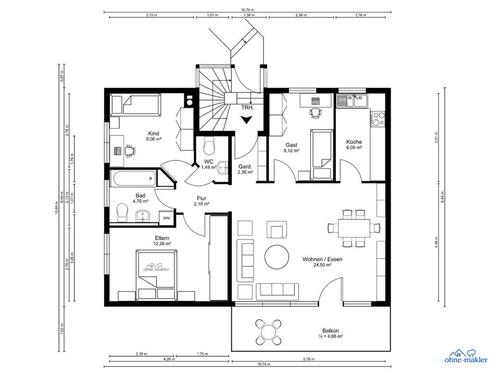 Foto - Ohne Makler, 4 Zimmer-EG Wohnung mit Balkon