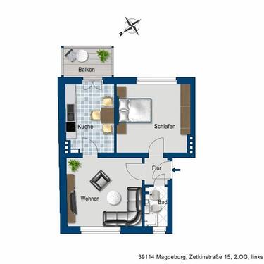 Foto - 2 Zimmer Etagenwohnung zur Miete in Magdeburg