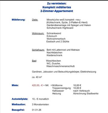 Foto - Wohnung komplett möbliert in Deggendorf Mietraching