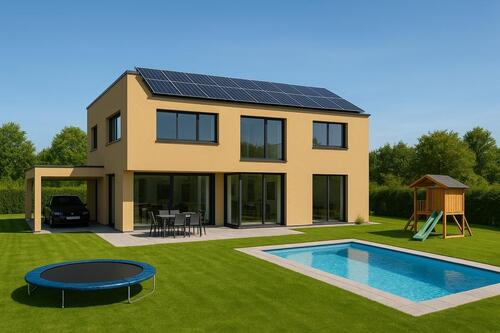 Foto - Einfamilienhaus, Haus, Bauhaustill, Grundstück, Pool, Keller