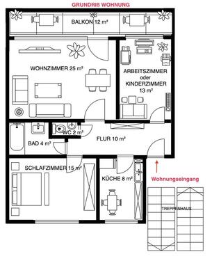 Foto - Gut aufgeteilte, helle 3-Zimmer-Wohnung mit großem Balkon, Einbauküche, Wannenbad in Tostedt