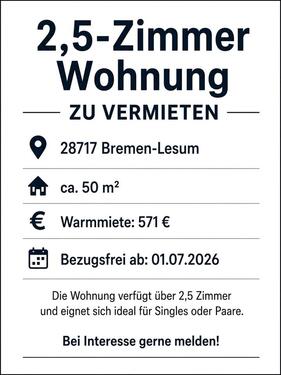 Foto - 2,5 zimmwe Wohnung zum 01.07.2026 zu vermieten