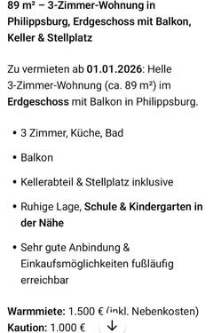 Foto - Etagenwohnung zur Miete in Philippsburg