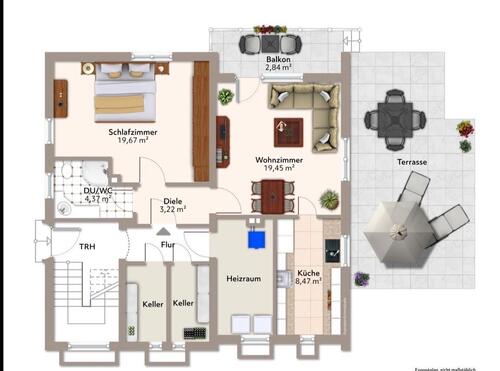 Foto - 2 Zimmer-Wohnung mit großer Terrasse & Balkon (UG, ca. 60 m²)