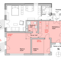 EG Wohnung ca. 56m2, befristet - 780,00 EUR Kaltmiete, in Hamburg (PLZ: 22417) Langenhorn