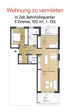 Foto - ruhige 3 Zi Wohnung Bahnhofquartier, 102m², TG, Balkon, Lift