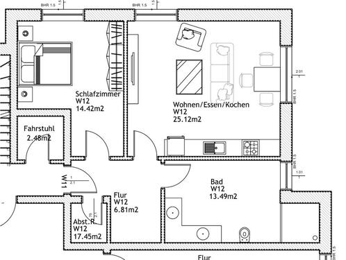 Foto - 2 Zimmer Etagenwohnung zur Miete in Hessisch Lichtenau