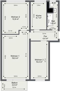 Foto - 3 Zimmer Etagenwohnung in Schwedt (Oder)