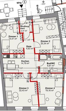Foto - Wohnung Möbliert 4 Zimmer Montagewohnung WG