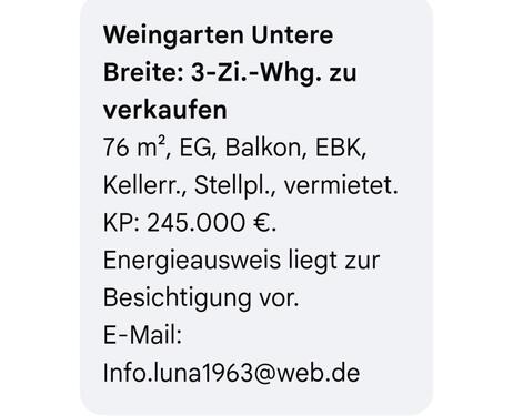 Foto - 3 Zimmerwohnung, Weingarten, Untere Breite