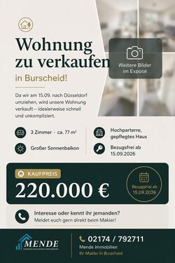 Foto - 3 Zi. Eigentumswohnung mit großem Balkon in Burscheid 77m2, HP