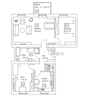 Foto - 3-Zimmer-Wohnung (EBK) - 700,00 EUR Kaltmiete,