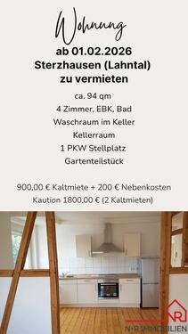 Foto - Wohnungen Lahntal Sterzhausen - 1.100,00&nbsp;EUR Kaltmiete, ca.&nbsp; 94,00&nbsp;m&sup2;