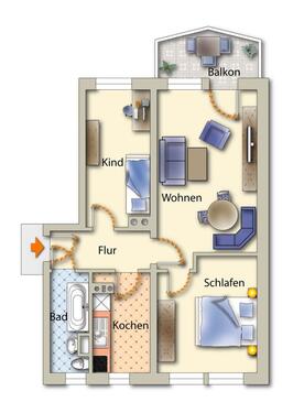 Foto - 3 Zimmer Etagenwohnung zur Miete in Freiberg