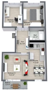 Foto - 3 Zimmer Etagenwohnung zur Miete in Schwedt (Oder)