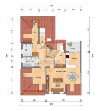 Foto - Große 4 Raum-Dachgeschosswohnung mit Balkon und Gäste-WC!