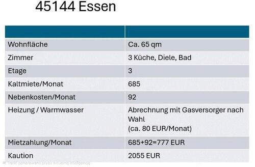 Foto - Wohnung in Essen zu vermieten - 777,00&nbsp;EUR Kaltmiete, ca.&nbsp; 65,00&nbsp;m&sup2;