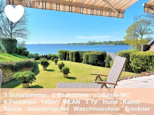 Foto - Ferienhaus Ostsee Schlei 6 Pers. Hund Kamin Sauna 3 TV 3 Schlafzimmer 2 Bäder Meerblick Strand Meer Garten eingezäunt