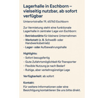Lagerhalle in Eschborn – vielseitig nutzbar, ab sofort verfügbar