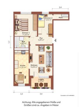 Foto - ANFRAGESTOP!!! 3-Raum-Wohnung - 734,00&nbsp;EUR Kaltmiete, ca.&nbsp; 58,00&nbsp;m&sup2;