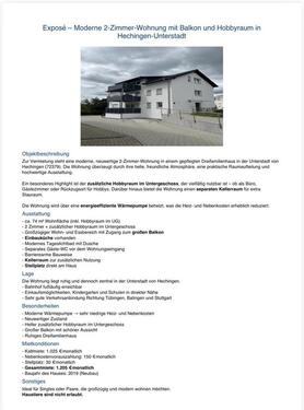 Foto - Moderne 2 Zimmer Neubauwohnung in Hechingen, Balkon & Hobbyraum!