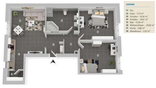 Foto - 3 Zimmer Wohnung KL-West - 820,00&nbsp;EUR Kaltmiete, ca.&nbsp; 88,00&nbsp;m&sup2;