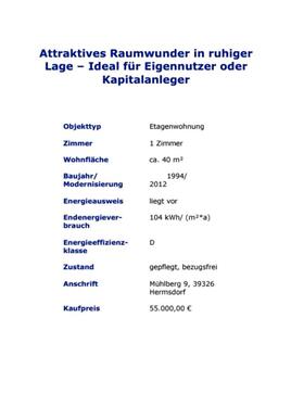 Foto - 1 Zimmer Erdgeschoßwohnung zum Kaufen in Wolmirstedt