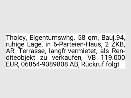 Foto - 2 Zimmer Erdgeschoßwohnung in Tholey