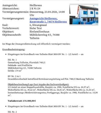 Foto - Doppelhaushälfte Versteigerung Talheim