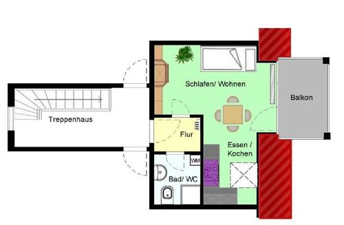 Foto - sonniges 1 Zi.-Apartment, voll möbliert, EBK, Balkon, Stellpl., ab 01.04.2026 zu vermieten