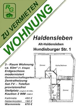 Foto - 3 Zimmer Erdgeschoßwohnung zur Miete in Haldensleben