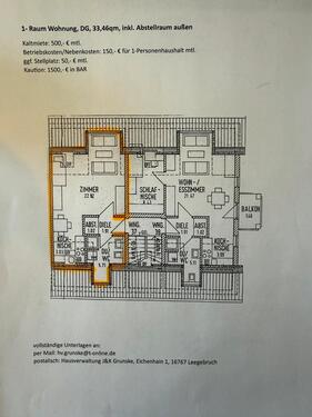 Foto - 1 Raum DG Wohnung ab sofort - 650,00&nbsp;EUR Kaltmiete, ca.&nbsp; 34,00&nbsp;m&sup2;