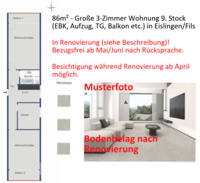 Foto - 3-Zi. Wohnung 86m² +EBK, 2 Balkone, TG, Aufzüge (In Renovierung)
