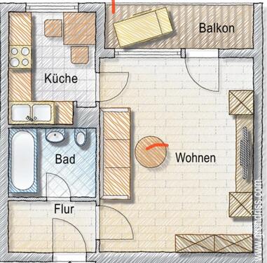 Foto - Einzimmerwohnung zum vermieten - 253,00&nbsp;EUR Kaltmiete, ca.&nbsp; 36,00&nbsp;m&sup2;