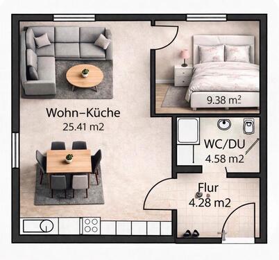 Foto - 2,5 Zimmer Wohnung - 500,00&nbsp;EUR Kaltmiete, ca.&nbsp; 44,00&nbsp;m&sup2;