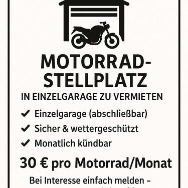 Foto - 'Motorrad-Stellplatz in Garage zu vermieten