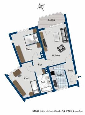 Foto - 3 Zimmer Erdgeschoßwohnung zur Miete in Köln