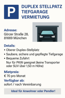 Foto - Duplex Stellplatz - 70,00 EUR Miete,